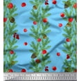 thumbnail image 1 of Soimoi Blue Cotton Cambric Fabric Cherry & Pine Leaves Printed Fabric 1 Yard 56 Inch Wide, 1 of 3
