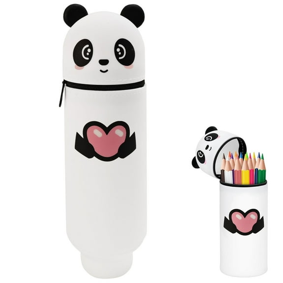 JUMNUYCUH Stand Up Panda Pencil Case, Large Capacity Soft Silicone Pencil Pouch, Cute Foldable Pencil Bag for Pens, Pencils and Markers, Stationery Storage Bag, Classroom Must Haves