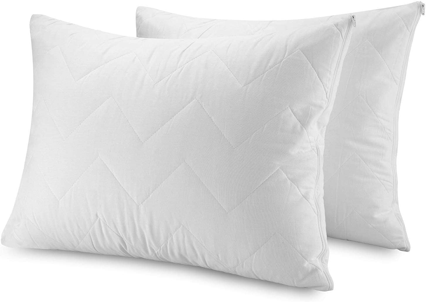 Waterguard Waterproof Pillow Protectors - Zippered Bug Proof, Quilted Thick Pillow Covers - 100% Cotton Shell Pillow Encasement - King Size (20x36) Set of 2