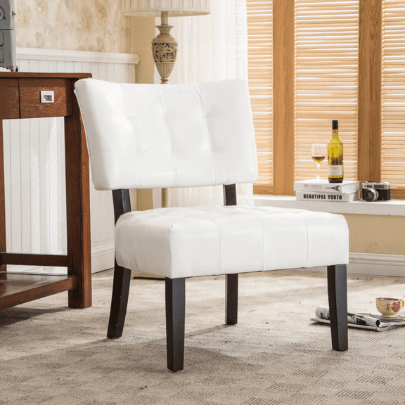 Blended Leather 1-Piece Accent Chair with Oversized Seating - Ivory