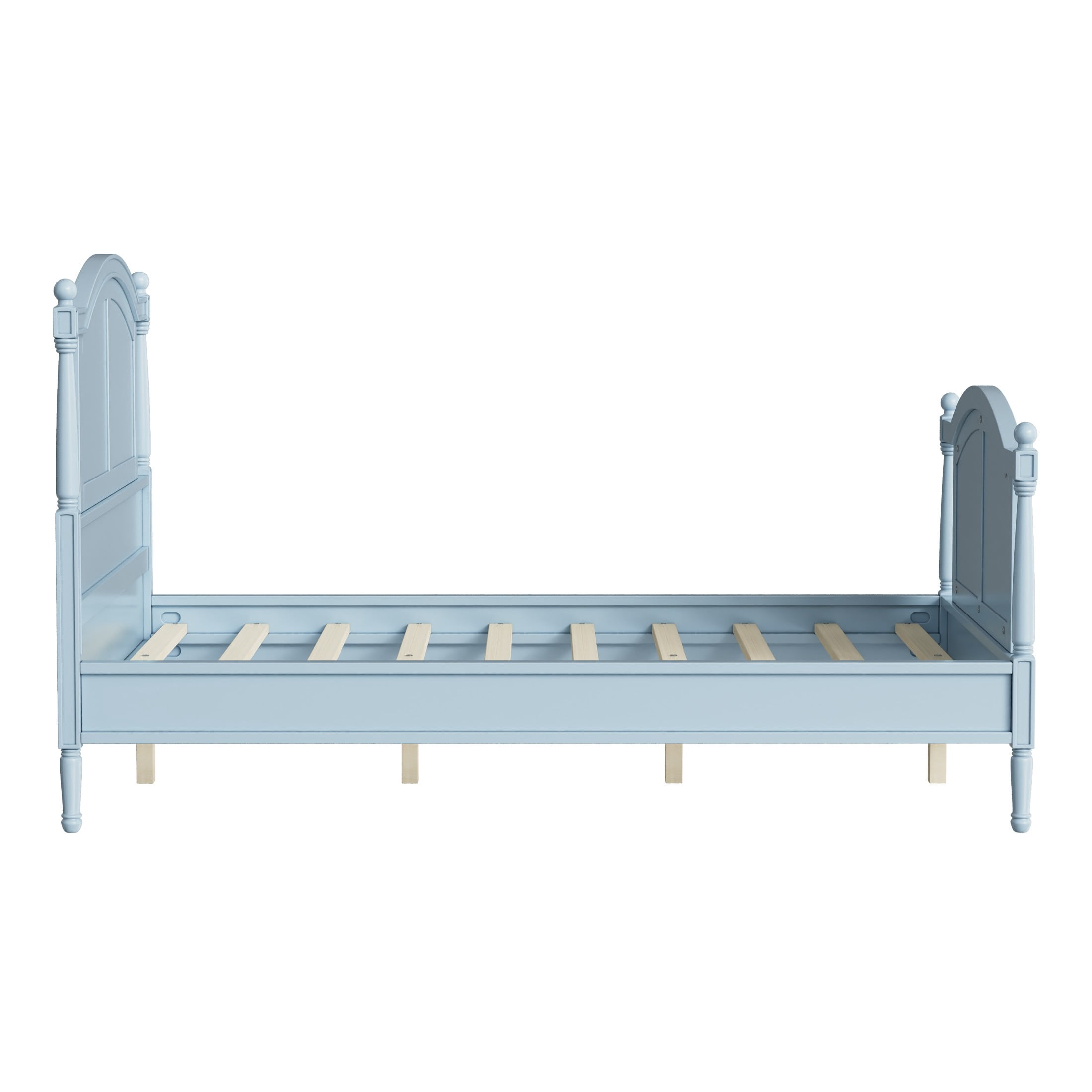 Noble House Norra Traditional Wooden Platform Full Bed Frame with Arched Headboard, Cottage Panel Bed Frame, Light Blue