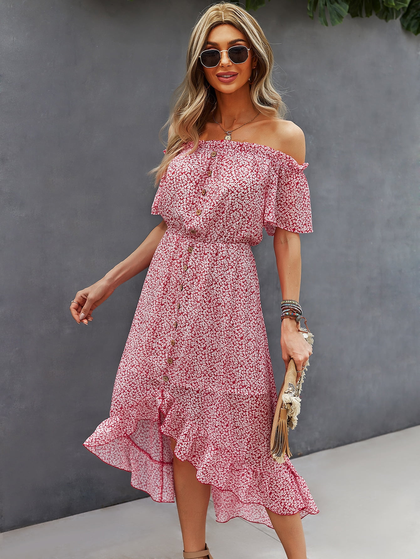 Women's Ditsy Floral Print Button Front 