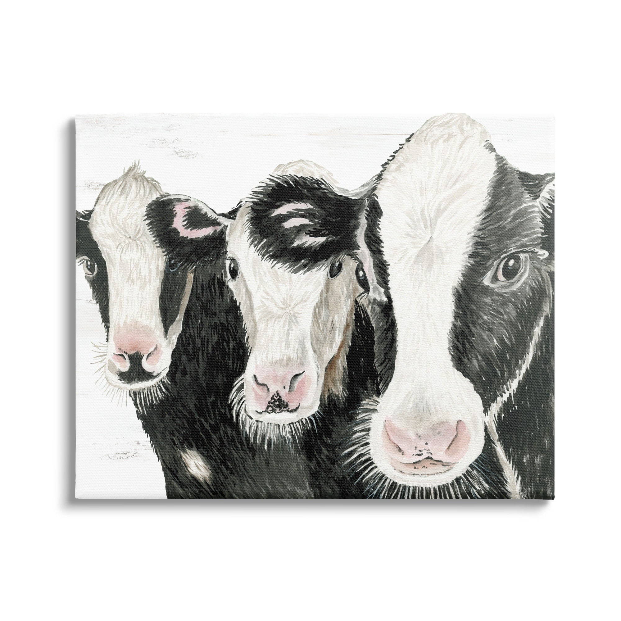 Stupell Three Cows Farm Portrait Trio Animals & Insects Painting Gallery Wrapped Canvas Print Wall Art