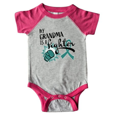 

Inktastic Ovarian Cancer Awareness My Grandma is a Fighter Gift Baby Boy or Baby Girl Bodysuit