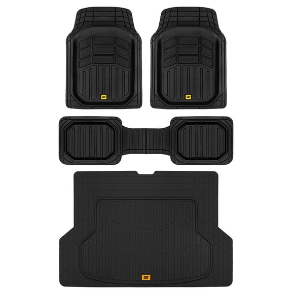 Caterpillar XL Series Heavy-Duty Rubber Floor Mats & Cargo Trunk Liner for Car SUV Van Sedan, Black - Odorless Trim to Fit, All Weather Deep Dish, Total Dirt Protection