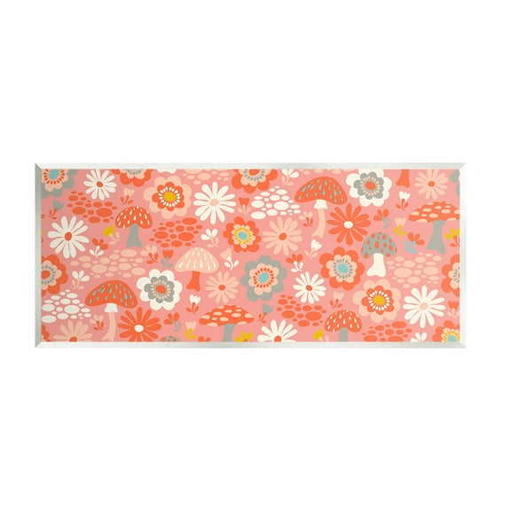 Stupell Industries Groovy Mushrooms & Florals Botanical & Floral Painting Unframed Art Print Wall Art, 17 x 7