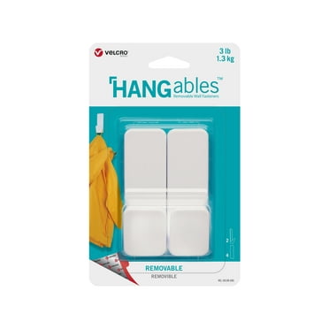 VELCRO Brand HANGables Removable Wall Hooks | Easy-to-Remove Wall Fasteners | Damage-Free, Non-Permanent Hooks | Medium, Holds 3 lbs, White 2 ct