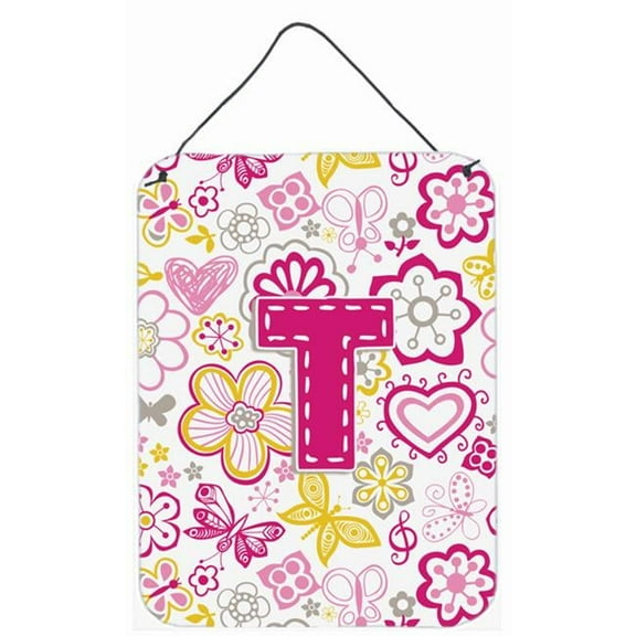 Letter T Flowers and Butterflies Pink Wall or Door Hanging Prints
