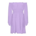 thumbnail image 6 of DHFJKG Women's Off The Shoulder Long Flared Sleeve Mini Dress Smocked Waist Solid Color Party Club Dresses 2026 Versatile Dresses, 6 of 9