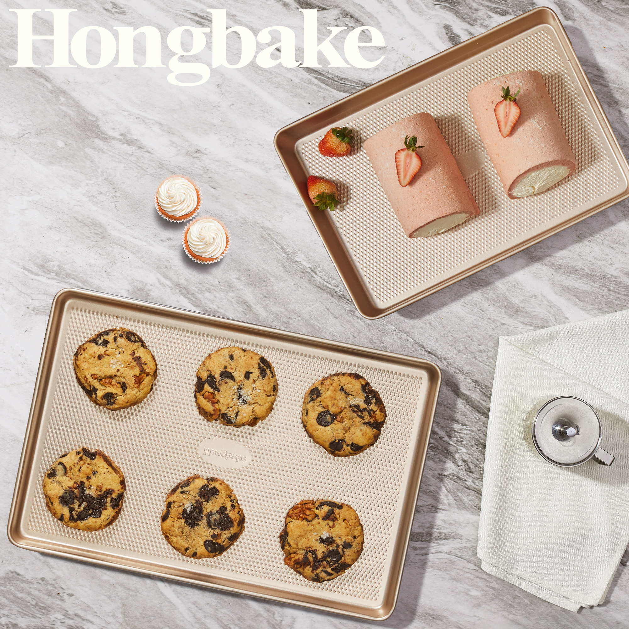 HONGBAKE Jelly Roll Pan 15x10 Nonstick Baking Sheet, Gold photo 7