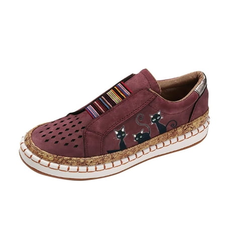 

Takeoutsome Women s Plus Size Casual Flat Shoes Elastic Overshoes Cat Print Single Shoes