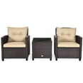thumbnail image 5 of Patiojoy 3PCS Wicker Cushioned Conversation Set Outdoor Rattan Furniture w/Beige Cushions, 5 of 6