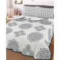 thumbnail image 3 of Quilts Queen Size Bedding Set, Vintage Bohemia Lightweight Quilted Comforter, Blue Gray Boho Abstract Flowers Beige Soft Reversible Bedspread Coverlet with Pillow Covers for All Season, 90" x 96", 3 of 7