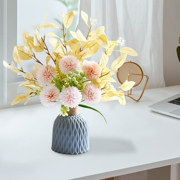 Yonrjhukm Artificial Hydrangea Flowers with Vase, Silk and Plastic Bouquet for Wedding, Home, and Party Decoration, Realistic Faux Floral Centerpiece, Maintenance-Free Arrangement