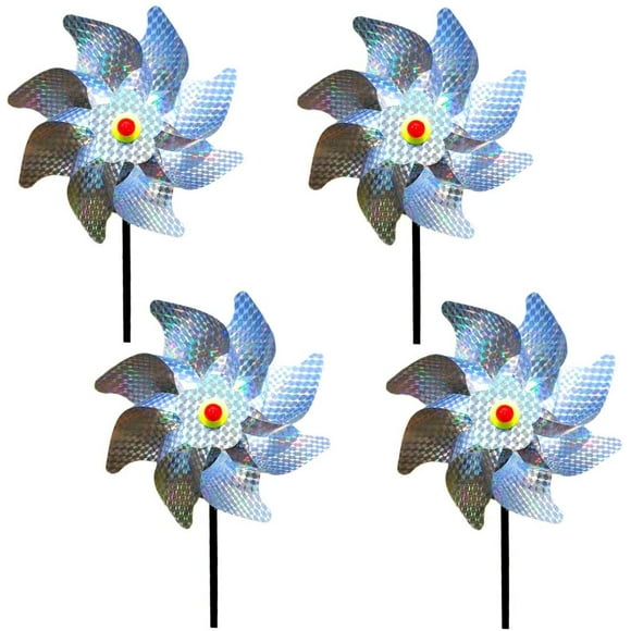 Bird Scarer Garden Decoration Anti Pigeon Spike Reflective Anti-Bird Deterrent for Reflective Windmill to Protect Garden, Orchard and Courtyard (Set of 4)