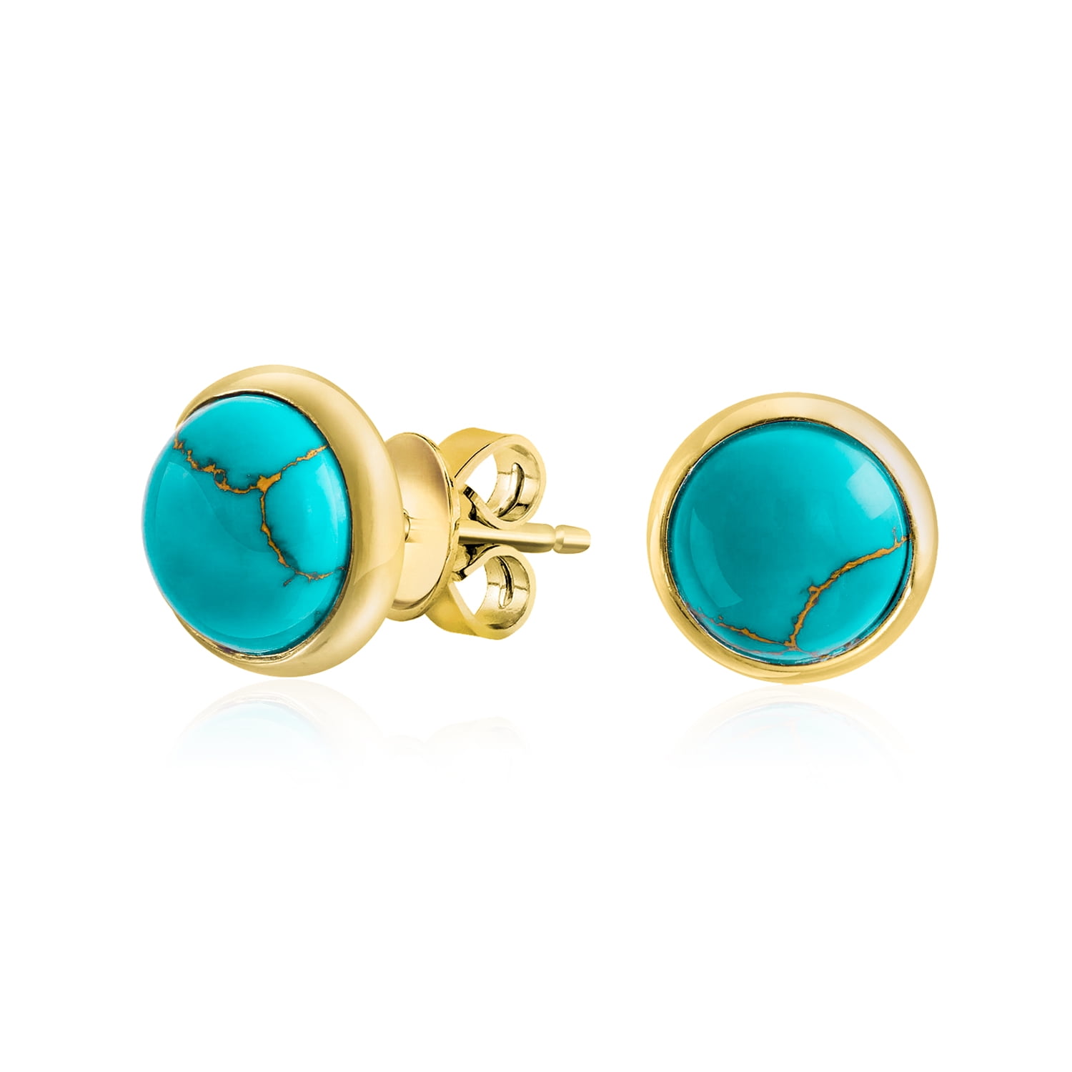 14k Yellow Gold White Gold or Sterling Silver Simulated Blue Turquoise Ball Stud Earrings 