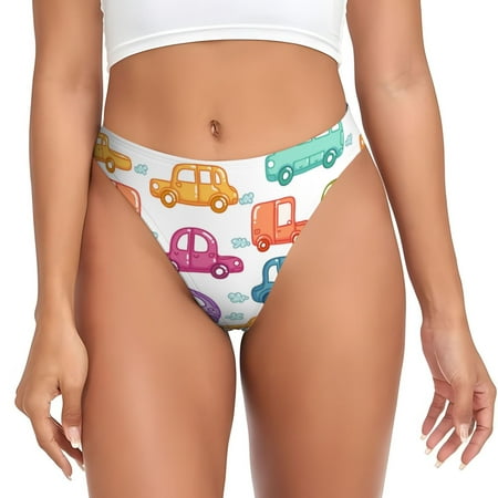 Qokaie Doodle Cars Printed Women s Cotton Thong Underwear  Sexy Breathable Panties G-string-XX-Large