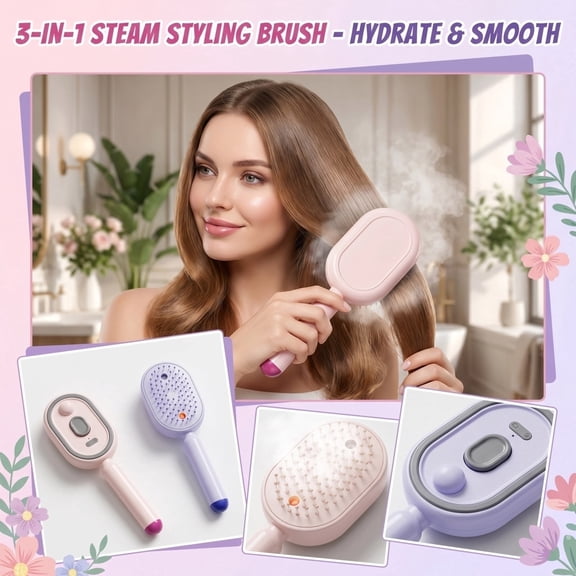 2026 New Electric Steam Brush, Electric Steam Brushs for Hair, Rechargeable Steam Hair Straightener, Detangling Steam Brush for Short Hair, Reduce Frizz, Nourishes Hairs, Anti-Static