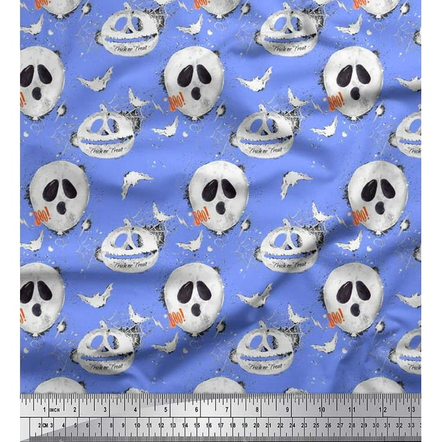 Soimoi Tissu Satin Modal Spider Web,Bat & Ghost Imprimé d'Halloween au Mètre, 42 Pouces de Large