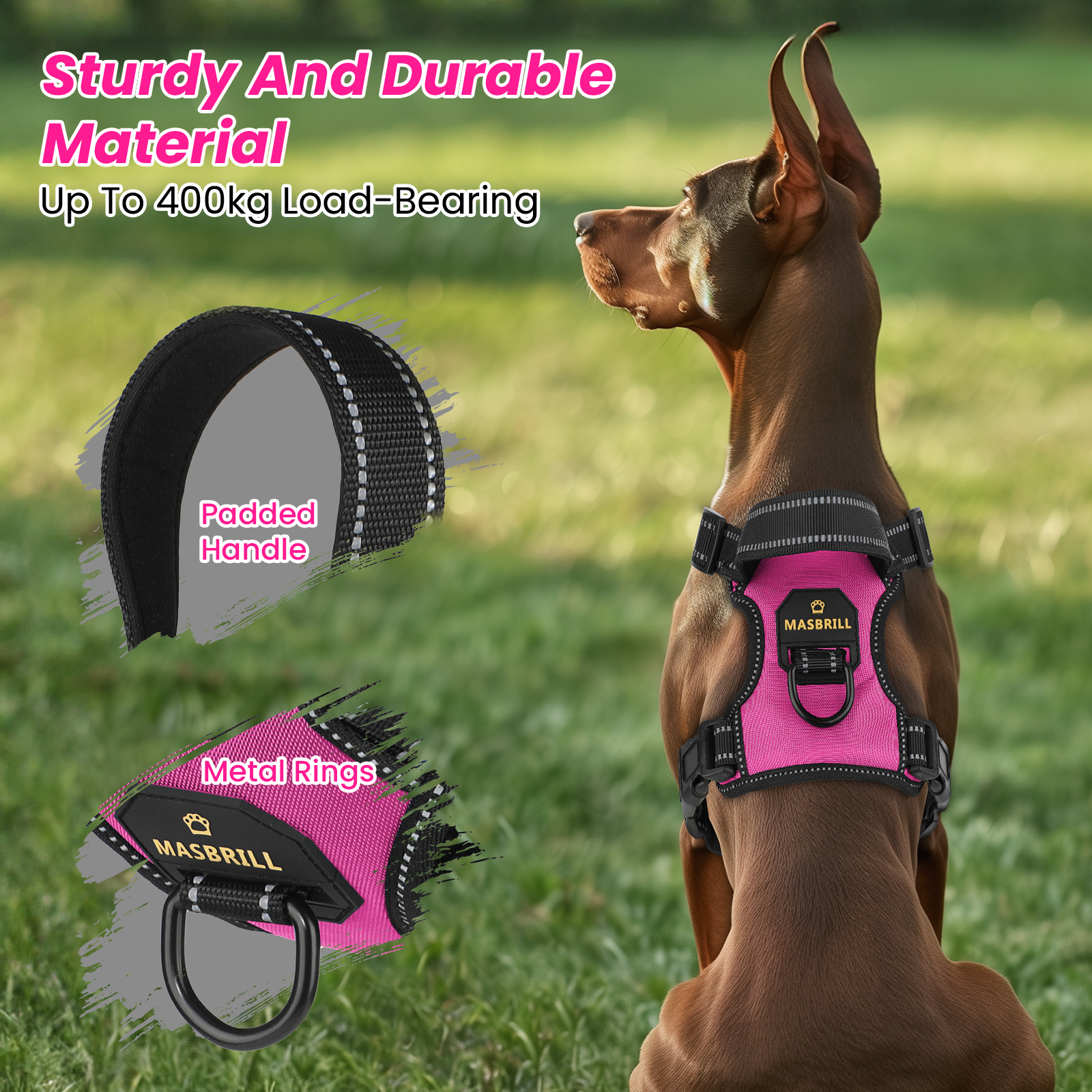 MASBRILL Reflective No-Pull Dog Harness, Pink XS photo 3
