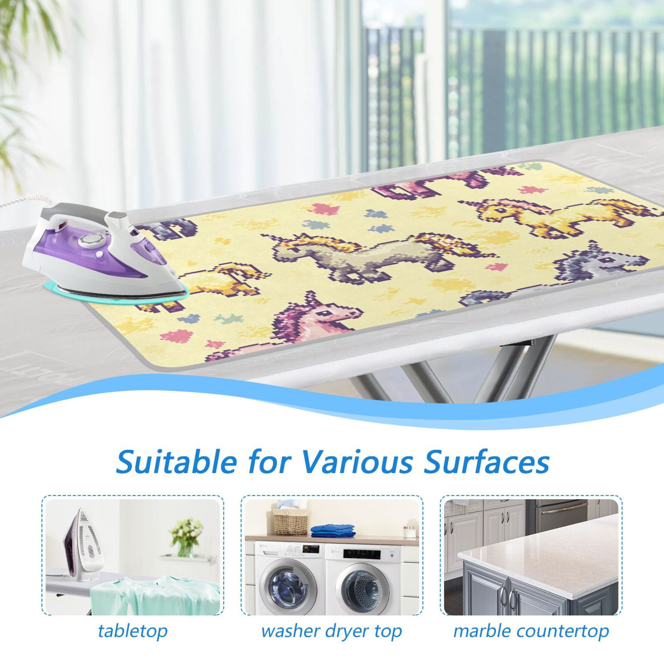Cute Pixel Unicorns Ironing Board Covers Heat Resistant Ironing Pad Mat Portable for Travel Washer Dryer Table