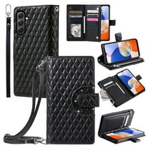 Dteck Zipper Wallet Crossbody Strap Case for Samsung Galaxy A15 5G,Magnetic Leather Card Slots Cash Pocket Case Shockproof Kickstand Cover with Shoulder & Wrist Strap for Galaxy A15,Black