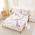 thumbnail image 2 of Castle Fairy Animal Lion Elephant Giraffe Bed Sheets 4-Piece,Tropical Palm Tree Leaves Full Size Sheets,Light Pink White,1 Fitted Sheet, 1 Flat Sheet and 2 Pillowcases, 2 of 6