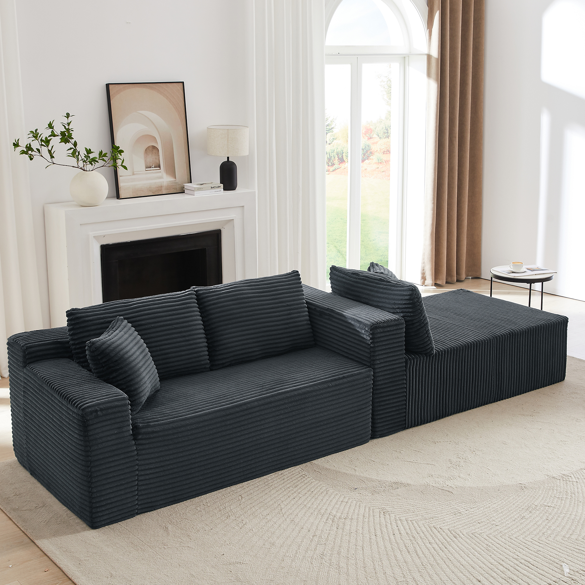 Miniyam L-Shaped Cloud Sectional Sofa with Deep Seat, No Assembly Required, Modular Couches Sleeper for Living Room, Bedroom, Apartment (Dark Grey, Right Facing Chaise)