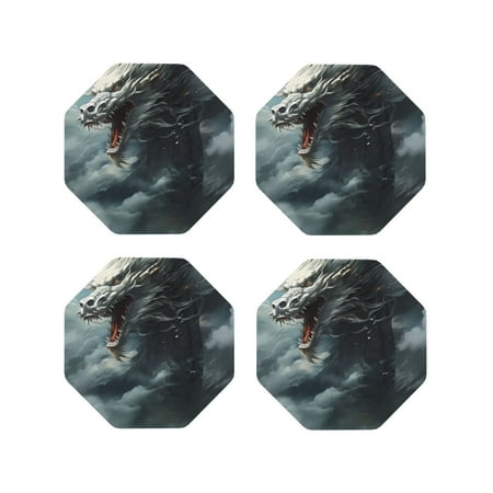 

Tideii Cloud White Dragon for Leather Coasters 4 Pieces Anti-fouling and Anti-scalding Decorative Coasters Suitable for Restaurants Kitchens Coffee Shops-Octagon
