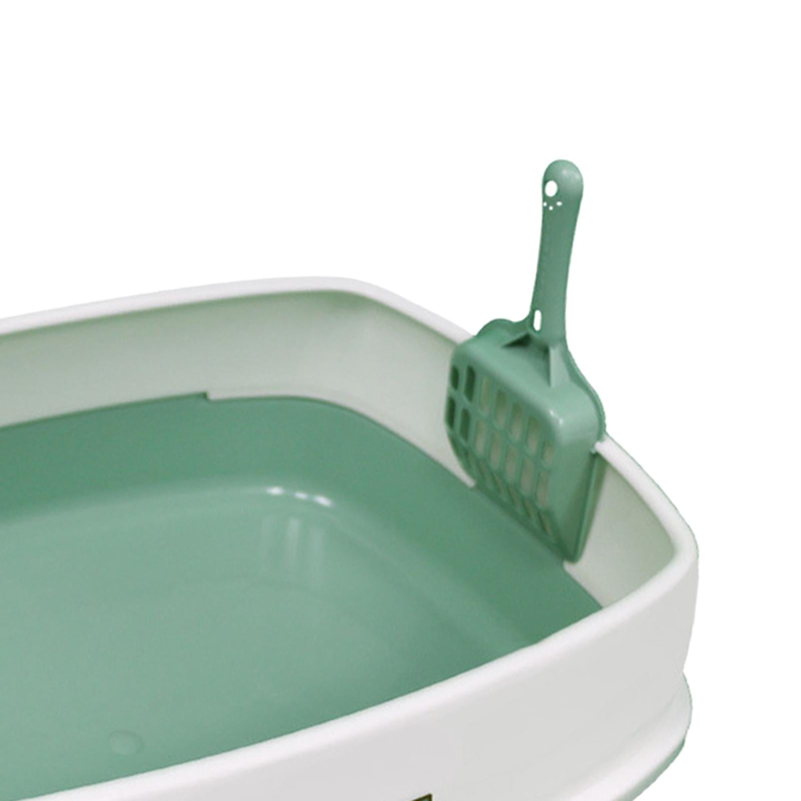 High Sided Cat Litter Box Semi Enclosed with Scoop Anti Splashing Cat Bedpan Green
