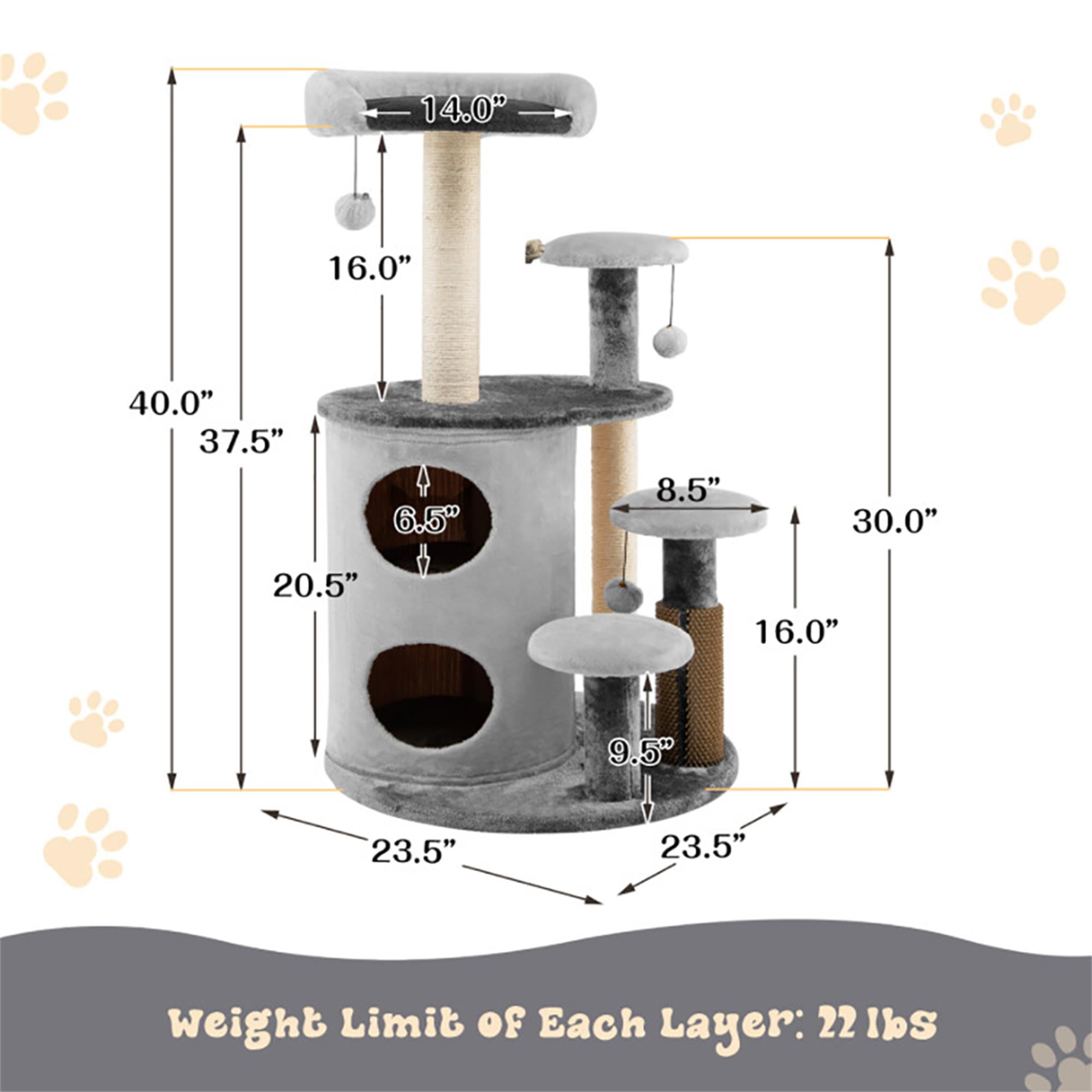 Kadyn 40" Cat Tree for Indoor Cats, Plush Cat Tower with 2-Tier Cat-Hole Condo, Perch and Sisal for Kittens, Gray
