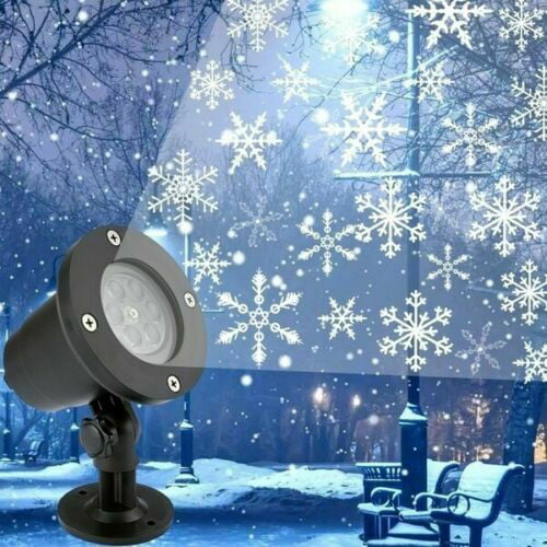LED Snow Falling Moving Laser Projector Fairy Light Lamp Outdoor Decor Snowflake 