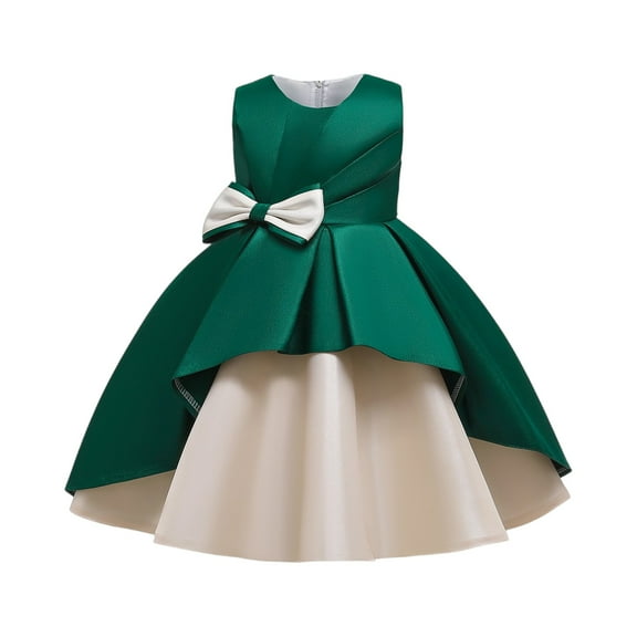 Girls Elegant Sleeveless High Low Flower Girl Dress with Bowknot Satin Formal Party Gown for Wedding Birthday Pageant Events