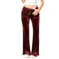 thumbnail image 2 of Women's Velvet Flare Pants, High Waist Drawstring Wide Leg Pants, Soft Casual Lounge Pants with Side Pockets for Daily Wear, Loungewear and Relaxed Outfits Wine XXL, 2 of 7