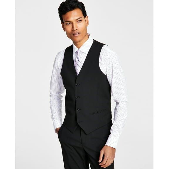 Alfani Men's Slim Fit Stretch Solid Suit Vest Black Size Large