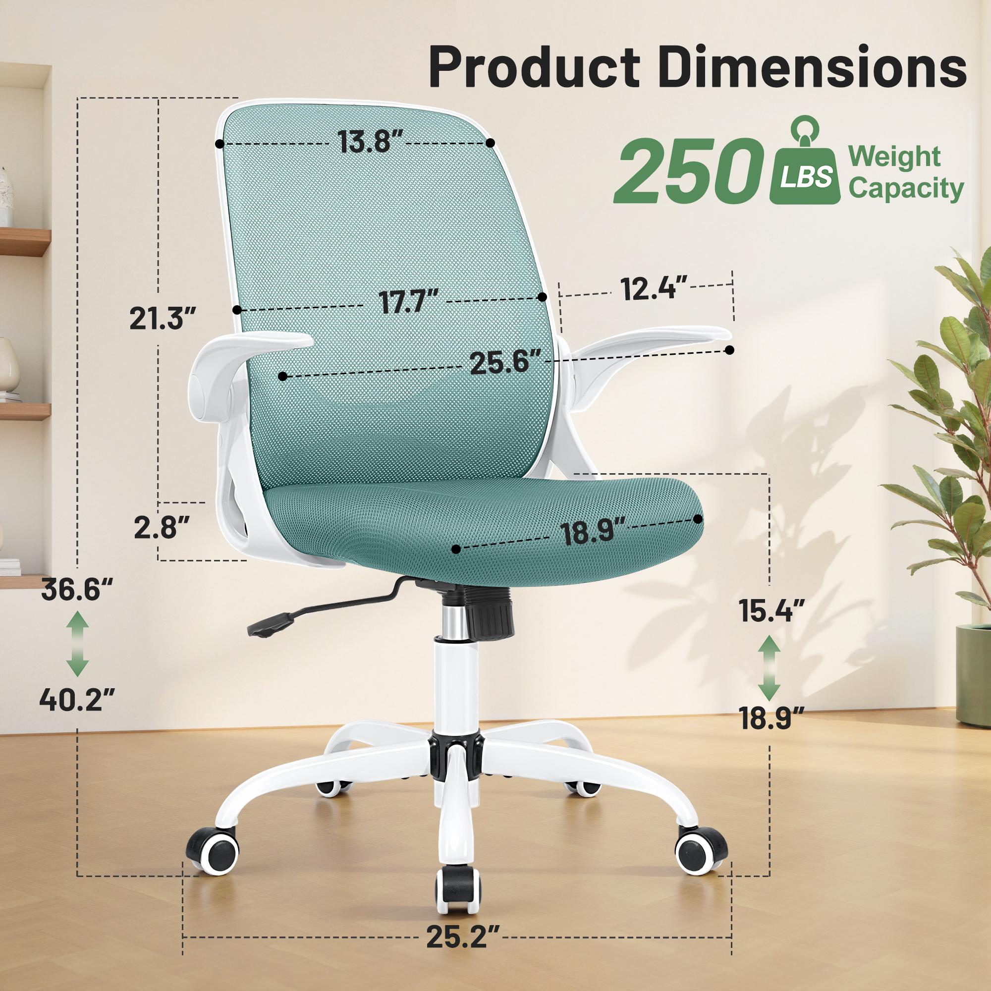 ATHOPE Office Chair, Ergonomic Desk Chair with Lumbar Support Adjustable Height Swivel Wheels Flip-up Arms Mesh Computer Gaming Chair for Home Office, Green