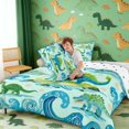 thumbnail image 4 of Manfei Dinosaur Wildlife Queen Comforter Set,Retro Ocean Wave Island Comforter Sets Queen,Blue Green,Polkadot Reversible,3-Piece,1 Comforter and 2 Pillowcases, 4 of 7