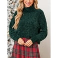 thumbnail image 3 of Cupshe Women's Casual Green Diamond-Stitched Turtleneck Sweater, 3 of 5