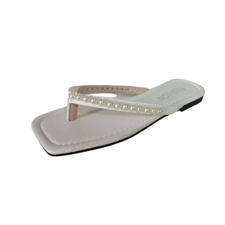 

Jsezml Womens Flip Flops Lightweight Flatform Summer Beach Slides Pearl Strappy Sandals Casual Vacation Boho Slippers