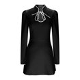 thumbnail image 4 of Sexlip Women's Elegant Mini Dress Long Puff Sleeve Mock Tie Neck A-Line Party Cocktail Bodycon Fashion Casual Dresses Black M, 4 of 8