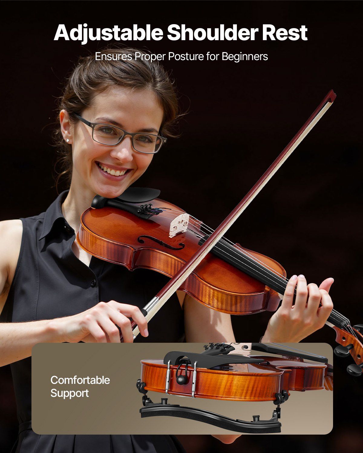 Violin 4/4 Size Fiddle Set for Beginners, Fully Handcrafted Solid Wood with Glossy Brown Tiger Stripe Pattern, Includes Case, Bow, Shoulder Rest, Tuner, Rosin, Spare Strings, Sticker, and Polishing