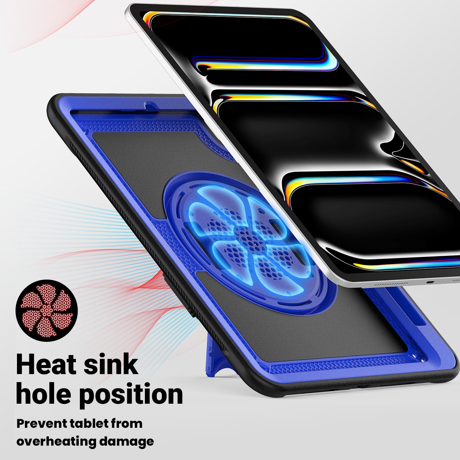 ELEHOLD Case for Apple iPad Pro 11 2024,Soft TPU Rugged Durable Case with 360° Rotating Hand Strap & Foldable Hidden Stand & Pencil Holder,Darkblue