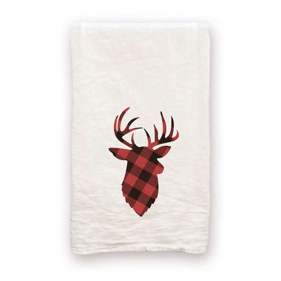 Red Plaid Buck - 100% Cotton Decorative Tea Towel Flour Sack Christmas Gift