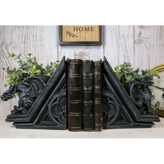 Ebros Gothic Roaring Gargoyles On Rooftop Sculptural Bookends Set 7" High Decor