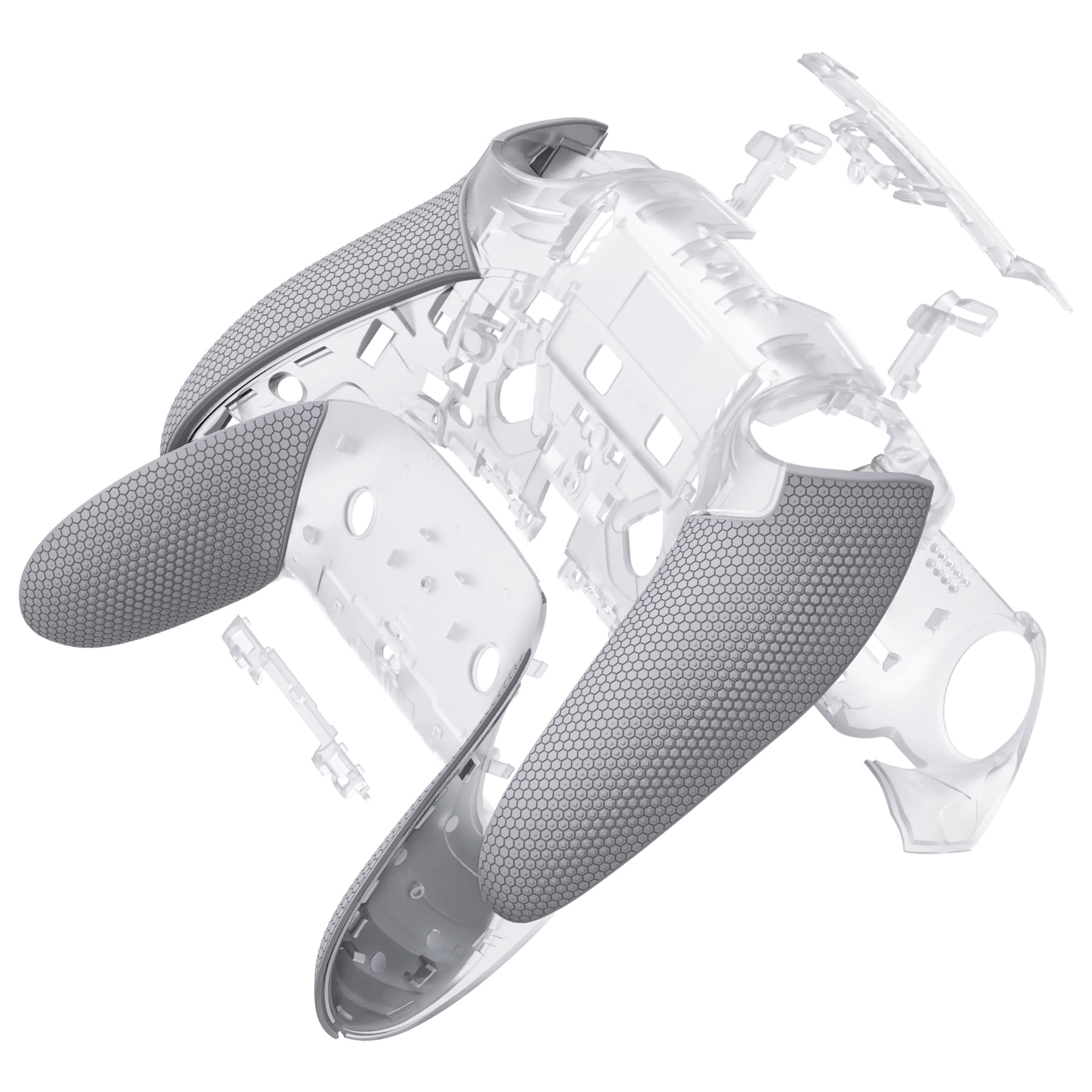 eXtremeRate Beyond-ARC Shell Kit for PS5 Edge Controller - Rubberized Grip Front & Back Cover (Clear & Gray)