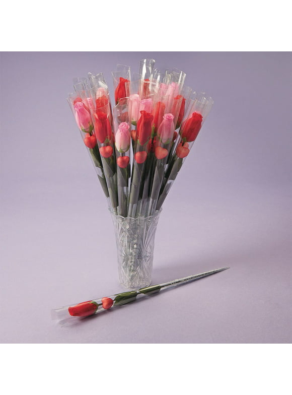 Individually Wrapped Stem Roses with Hearts (Pack of 24)