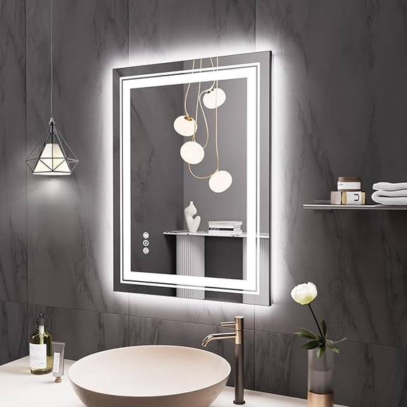 Swafrrt 20"x28" Wall Mounted Vanity Mirror LED Bathroom Mirror with Lights, Front Light & Backlit, Anti-Fog, 3 Colors Dimmable Memory Function
