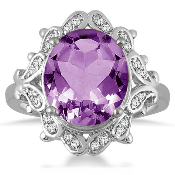 SZUL Women's Amethyst and Diamond Ring in 10K White Gold