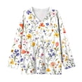 thumbnail image 6 of CLOISE Womens Tunic Tops Plus Size V Neck Casual Shirts Floral Long Sleeve Pullover Fall Loose Clothing White 2XL, 6 of 6