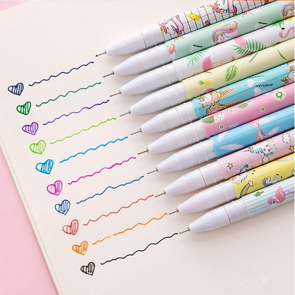 Toshine Cute Color Pens for Women Colorful Gel Ink Pen Set Unicorn Flamingo Pens Multicolor Gel Ink Roller Ball Pens for Kids Girls Children Students Teens Gifts 10 Pcs (0.5 mm)